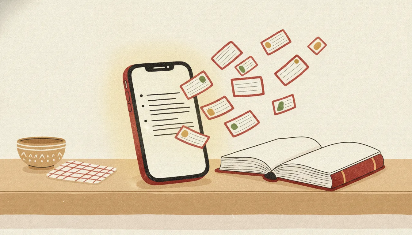 A phone full of scattered recipe screenshots next to a finished printed cookbook