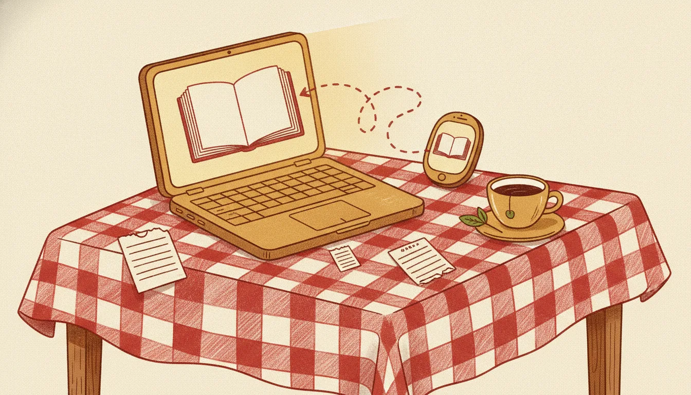 An online cookbook open in a laptop browser in flip view, with a phone beside it showing the same book's QR code