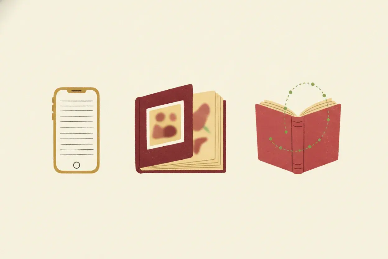 Three ways to keep recipes: a notes app, a photo book, and a living online book